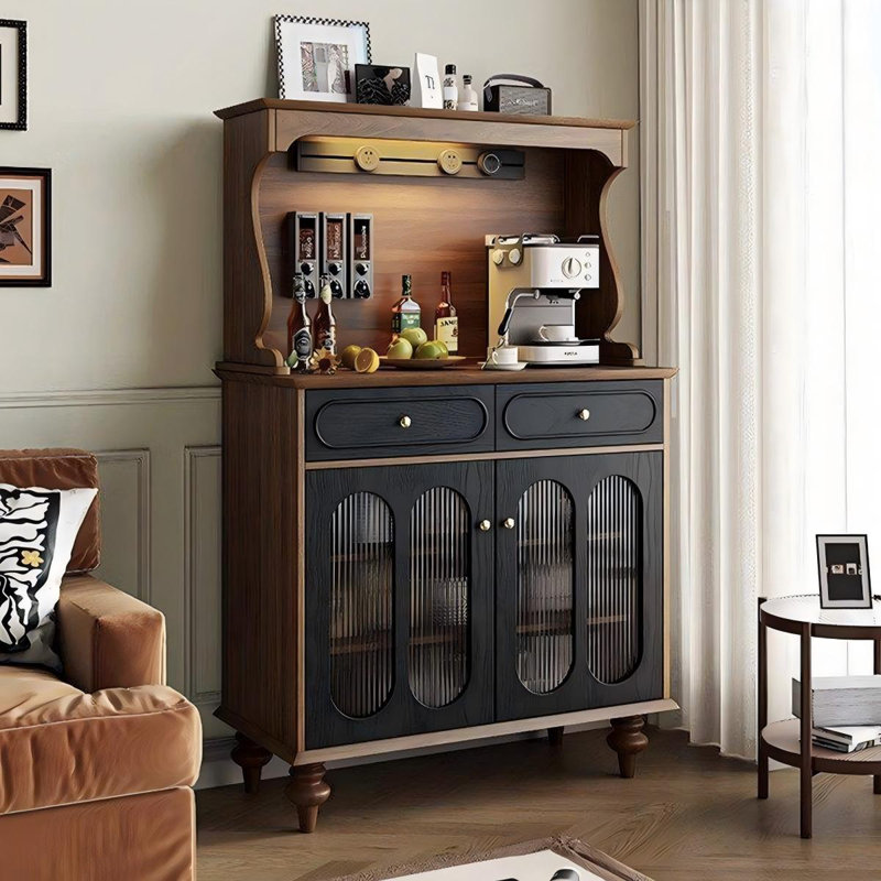 Black&Walnut Solid  Wood Sideboard