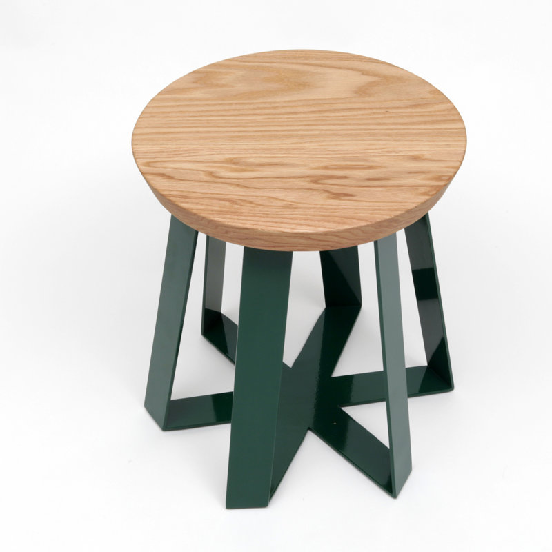 ARS Solid Wood Accent Stool, Green, Oak