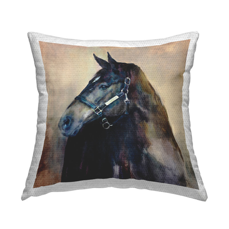 Coussin d'extérieur imprimé Ritzy Black Horse par Marilyn Hageman