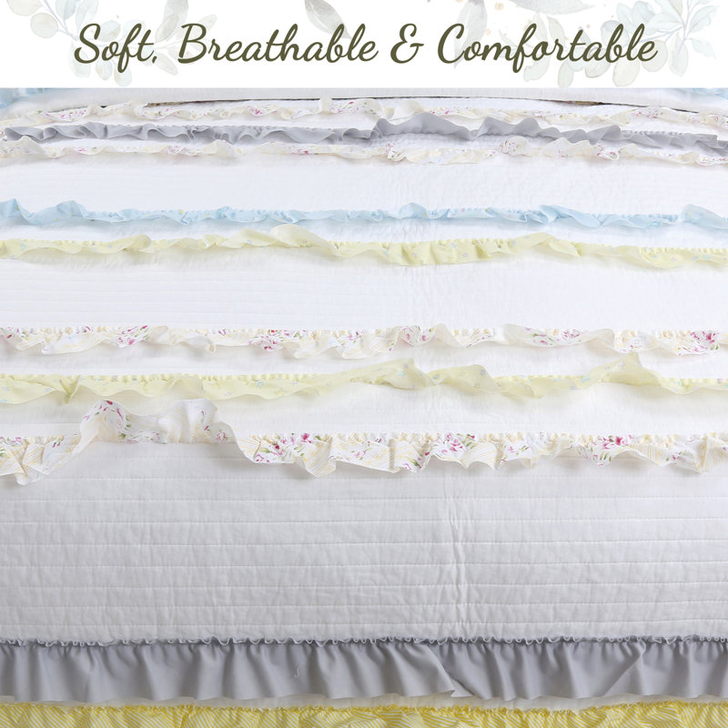 Ensemble de courtepointe réversible en coton standard bleu / jaune / blanc BB2022-081 2 pièces