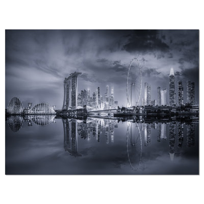 Black and White Singapore Skyline Photographic Print on Wrapped Canvas