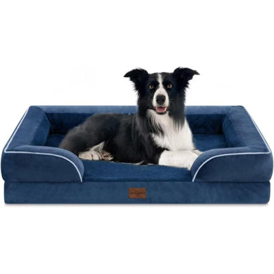 Lit orthopédique pour chien en mousse à mémoire de forme, lit rafraîchissant pour chien, lits imperméables pour grands chiens, lit lavable pour chien avec housse amovible, canapé pour chien avec traversin