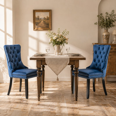 Ensemble de 2 fauteuils de salle à manger rembourrés en velours avec pieds en bois