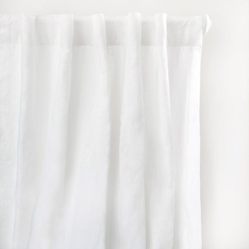 100% French Linen Curtain Set, White, 50" W x 108" L