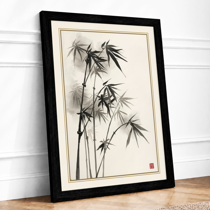 Bamboo in Ink Japandi - Framed Print, A4 - 29.7 x 21.0 cm, Black