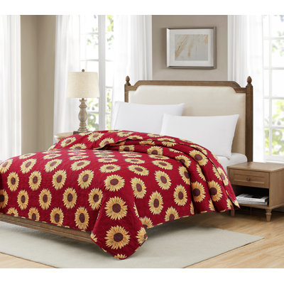 Courtepointe en microfibre bourgogne et tournesols