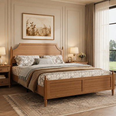 Grand lit plateforme avec tête de lit et pied de lit, cadre de lit sans sommier, lit de ferme moderne, grand lit, brun foncé
