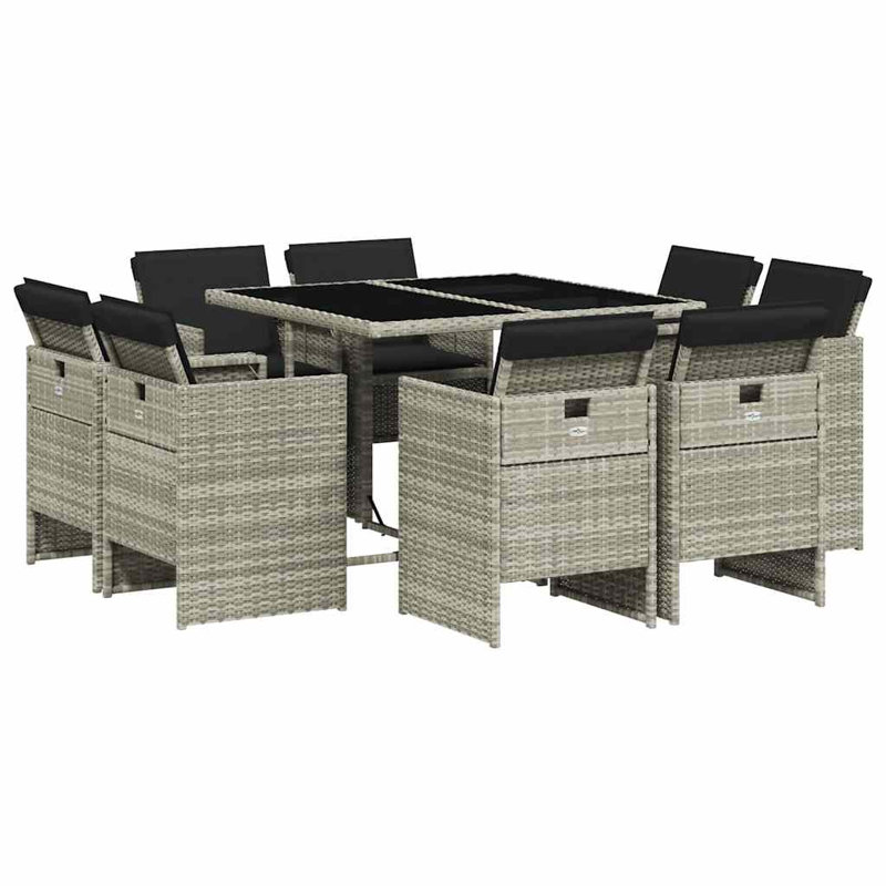 Patio Dining Set with, Light Grey, Black, 73cm H x 110cm W x 106cm D
