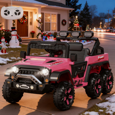 24V Kids Power Wheels Truck, 6 Wheels, 4WD Switchable, Remote Control, Bluetooth, Realistic Driving, Safety, Leather Seat, 3 Speeds, All-Terrain, Jeep