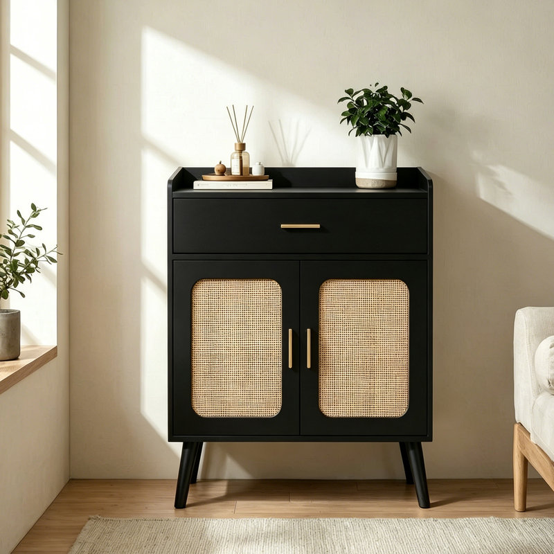 Commode d'appoint avec 1 tiroir Cupboardry Farmhouse, Noir