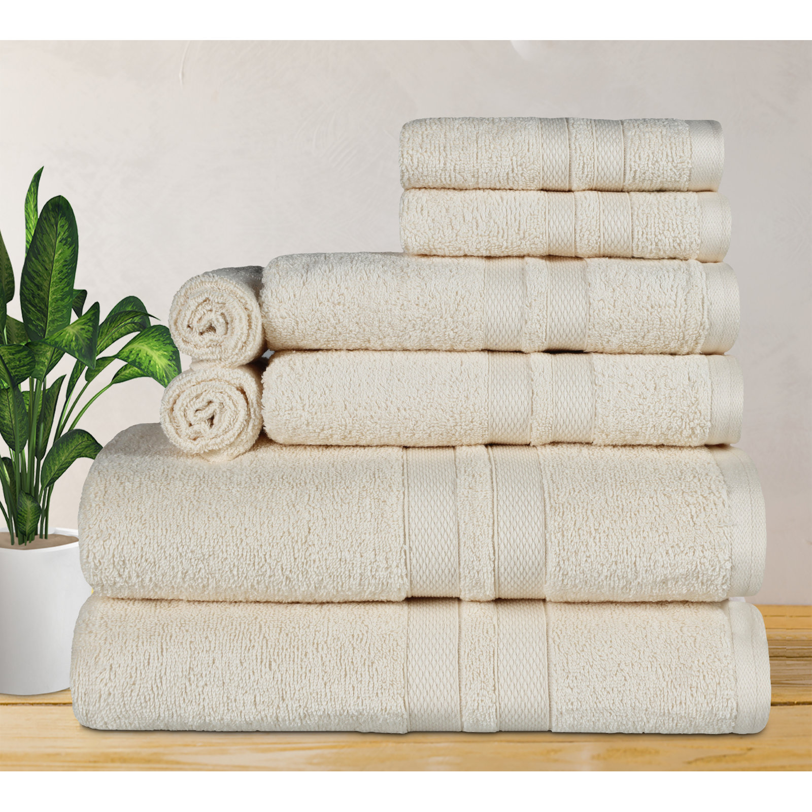 8-Piece Quick-Drying Cotton Towel Set, Ivory