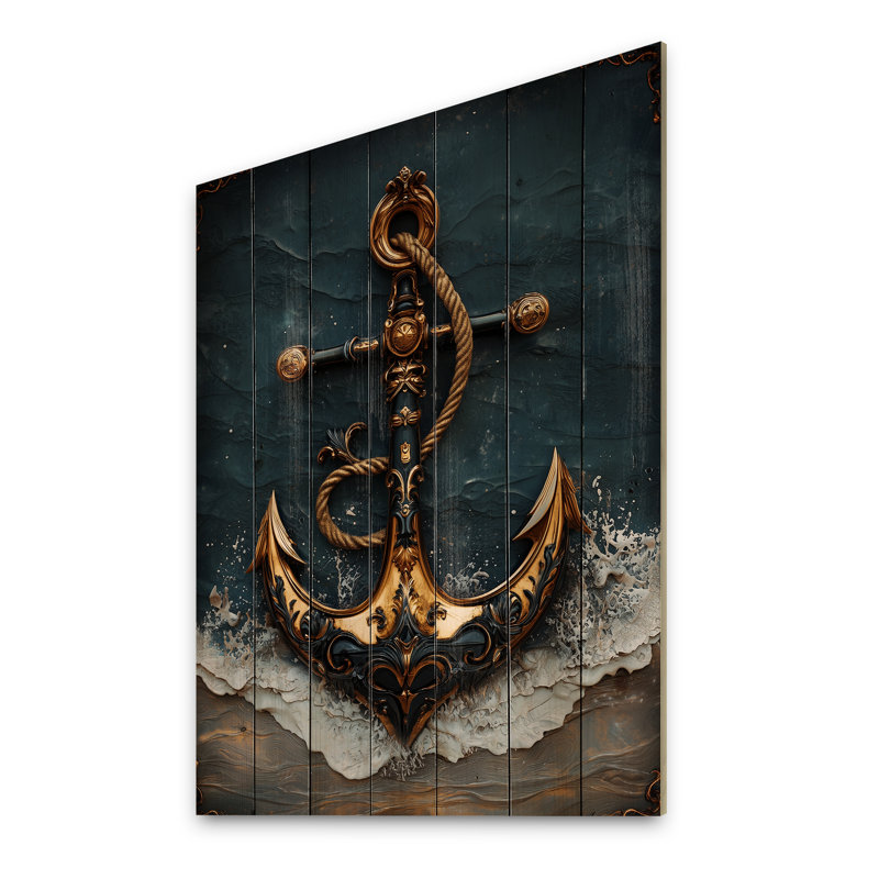 Ancre moderne sur la plage - Décoration murale en bois côtier sur bois de pin naturel, H 40 po x l 30 po