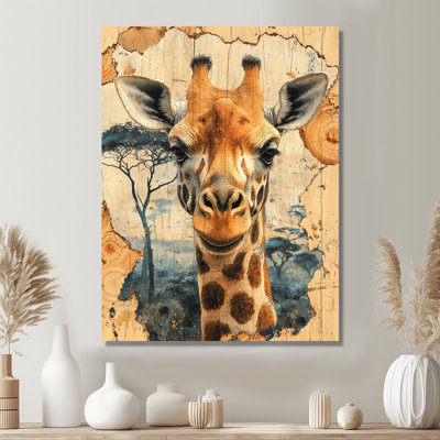 Portrait de girafe rétro dans un paysage africain Hundt - art mural girafe