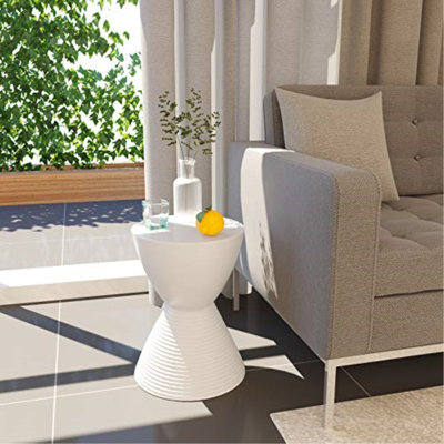Durant Reversible Drum End Table with Storage – No Assembly Lightweight Accent Side Table for Indoor & Outdoor Use