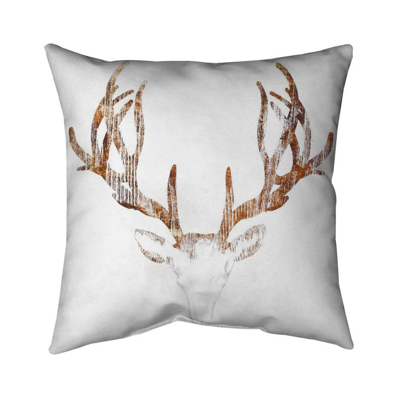 Wood looking deer head - 16"x16" Throw pillow cover - Poly twill - Print on demand
