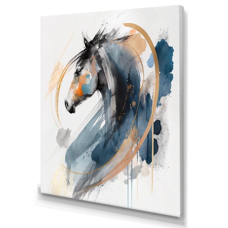 «Black Horse Side Portait II», art mural cheval, H 20 po x l 12 po, Toile tendue
