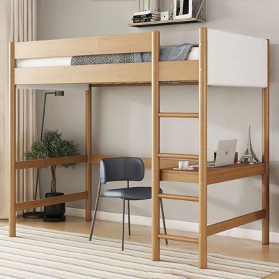 Twin Size Loft Bed With Desk And Upholstered Headboard