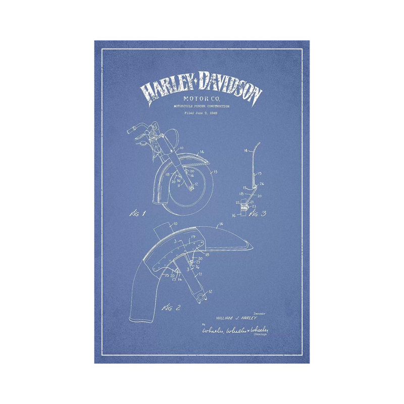 Harley-Davidson Motorcycles Fender Construction by Aged Pixel - Wrapped Canvas Painting, 30.48 cm H x 45.72 cm W