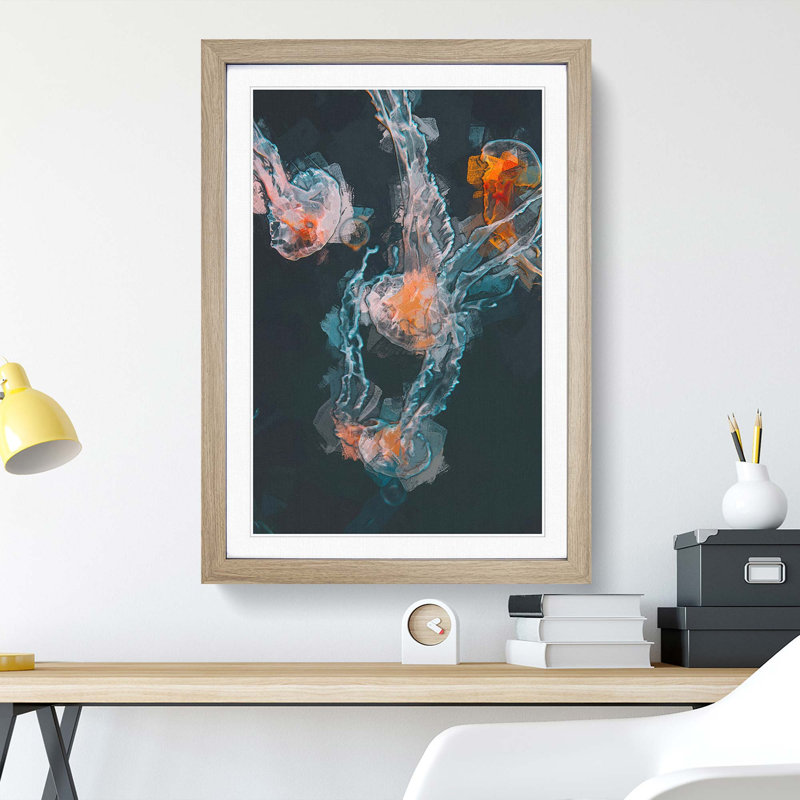 Peach Jellyfish in Abstract - Framed Print, Oak Framed, 48cm H x 36cm W x 2cm D