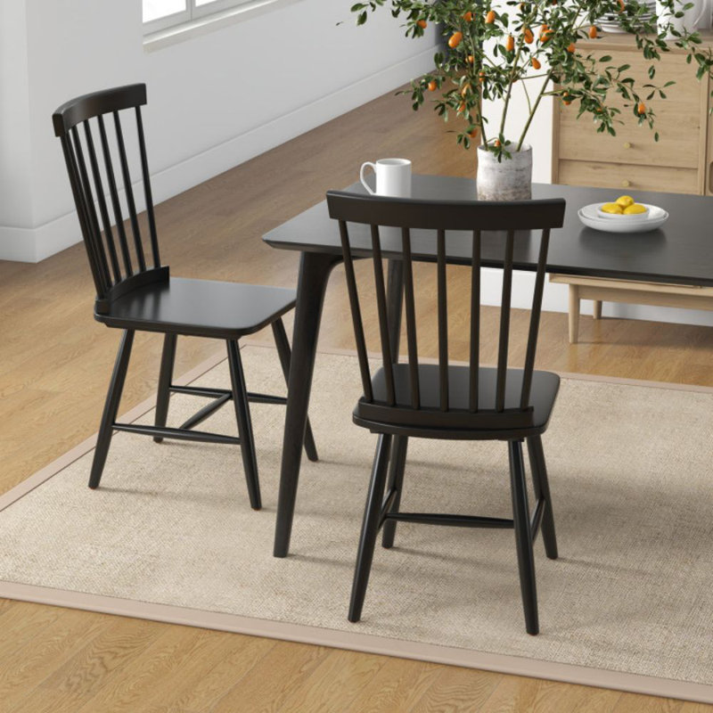 Ensemble de 2 chaises de salle à manger Windsor à dossier haut, Noir