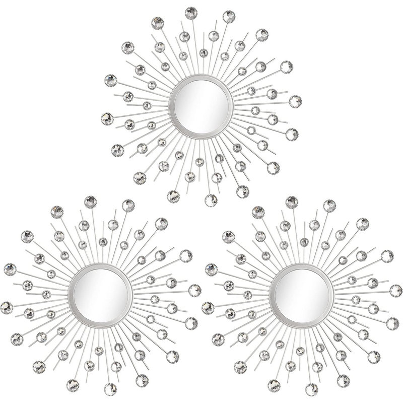 Ensemble de 3 miroirs muraux en acrylique en métal Faux Diamonds Mirror Bling Home