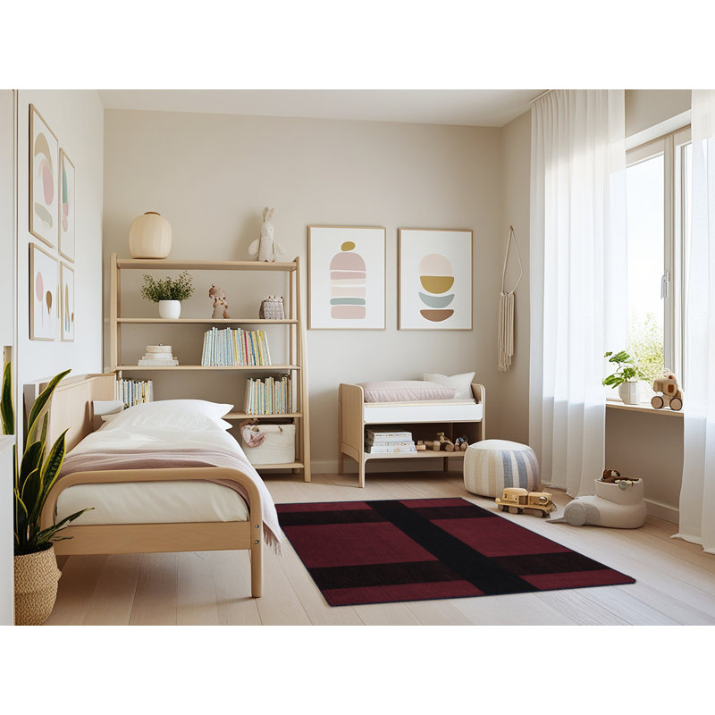 Tapis damier noir lavable à la machine, Rectangle 4 pi x 6 pi