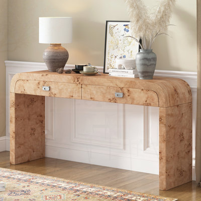 Modern Burl Wood Veneer Entryway Table With Sturdy Construction