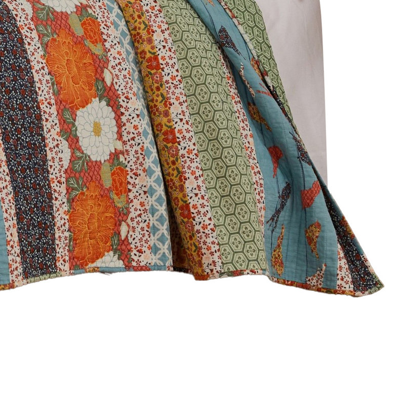 King Size Blue and Orange Microfiber Reversible Quilt Set