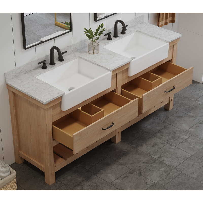 Maxbano Farmhouse 72" Double Bathroom Vanity with Stone Sink, Oak