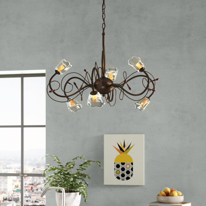 Lustre géométrique à 6 lumières avec abat-jour Hathcock, Bronze
