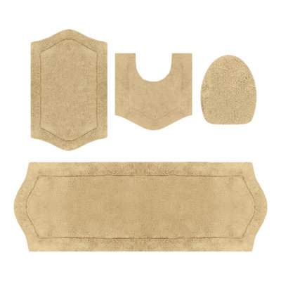 Waterford 4 Piece 100% Cotton Bath Rug Set with Lid Cover, Spray Latex Backing