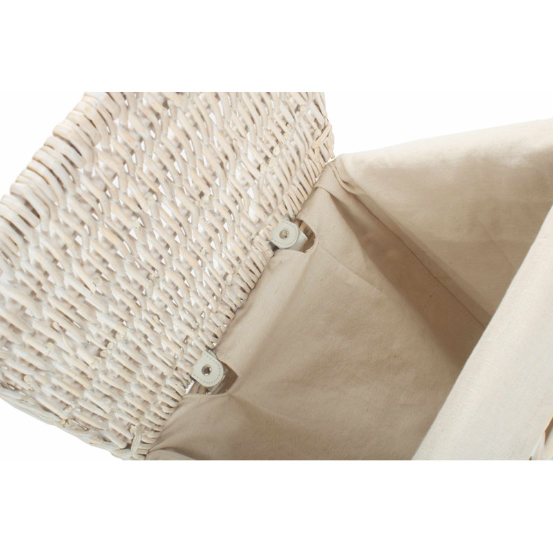 Wicker Laundry Bin Basket with Lining, 50" H x 33" W x 33" D, White Wash/White