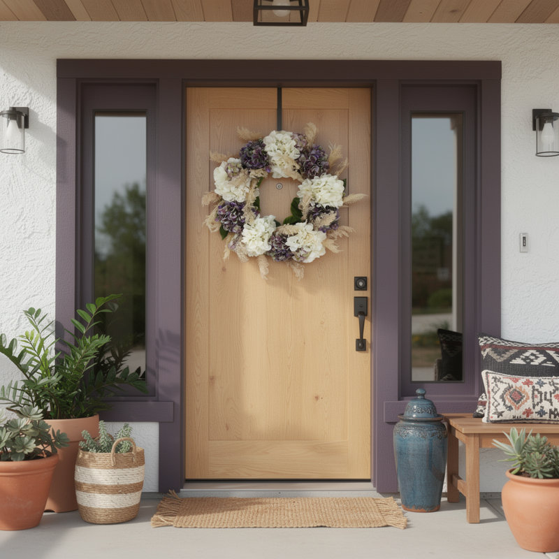 22" Grapevine Wreath with Hydrangeas, Pampas and Sedum