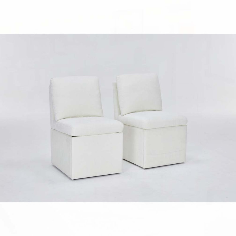 Linen Upholstered Armless Dining Chair, Ivory