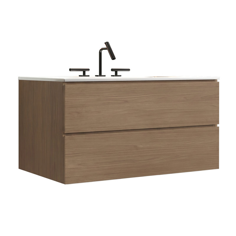 Wall Mounted With Ceramic Top, Noyer brun
