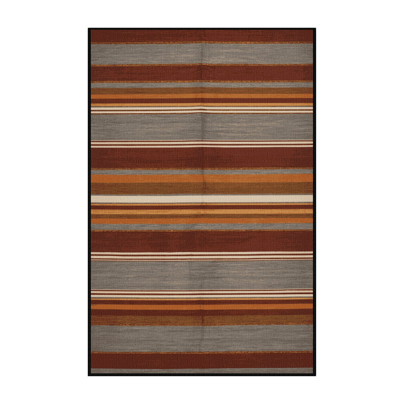Washable Auburn Light Gray Striped Area Rug