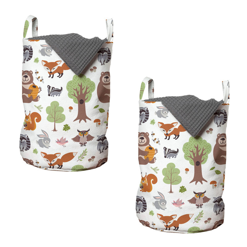 Redwood Rover Forest Laundry Bag 2-Pack Doodle Woodland Animals 13"x19" Multicolor
