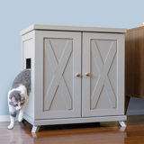 The Refined Litter Box - Wood Cat Litter Box Enclosure Cabinet with Drawer, Farmhouse Style + Feet