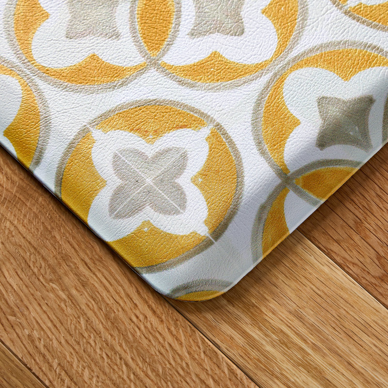 FIESTA Postiano Tiles Geo Textured Anti-Fatigue Comfort Non-Slip Kitchen Runner Mat, Yellow/Gray/White