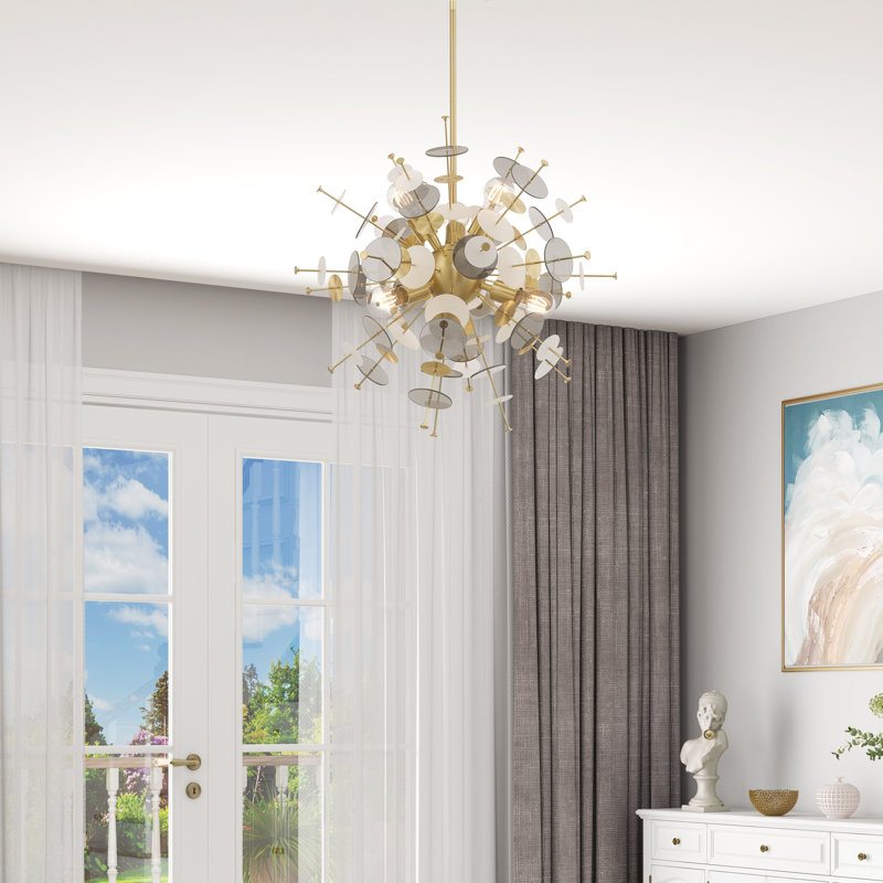 Lustre sphérique spoutnik 6 lumières Nichalaus, H 32 po x l 24 po x P 24 po, Laiton satiné