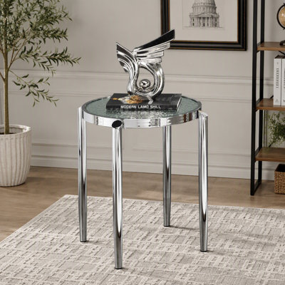 Table de bout ronde chromée avec pieds extérieurs effilés
