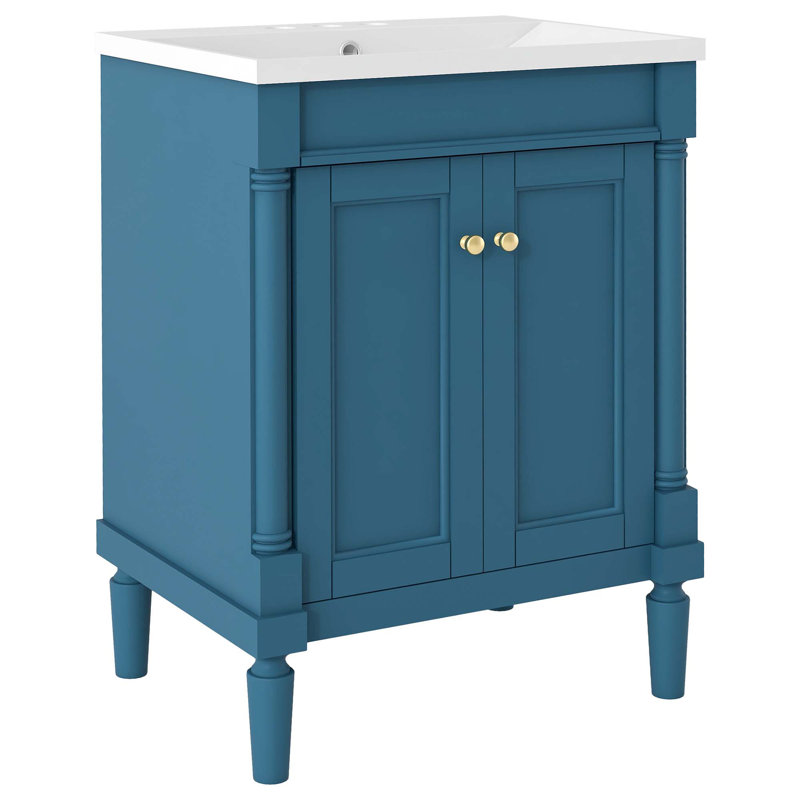 Meuble-lavabo 24 po avec lavabo supérieur, meuble de rangement moderne à 2 niveaux, meuble-lavabo simple, grandes tablettes de rangement