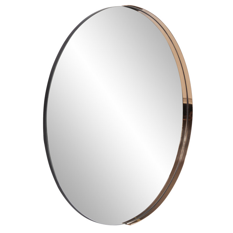 Ames Round Stainless Steel Beveled Mirror, Rose Gold