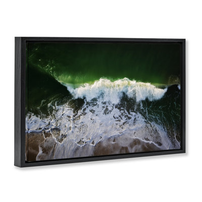 Deep Green Wave Splash Brown Framed Floater Canvas by Rick Berk
