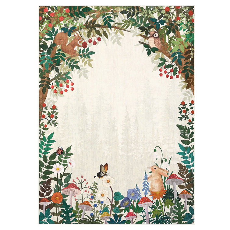 Washable Area Rug for Living Room, Playroom, or Nursery - Large Animal Jungle Print, Mark Resistant, Non-Slip - Child & Pet Friendly, Modern Farmhouse Carpet Decor