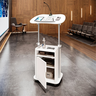 Sit-To-Stand Rolling Adjustable Laptop Cart With Storage, White