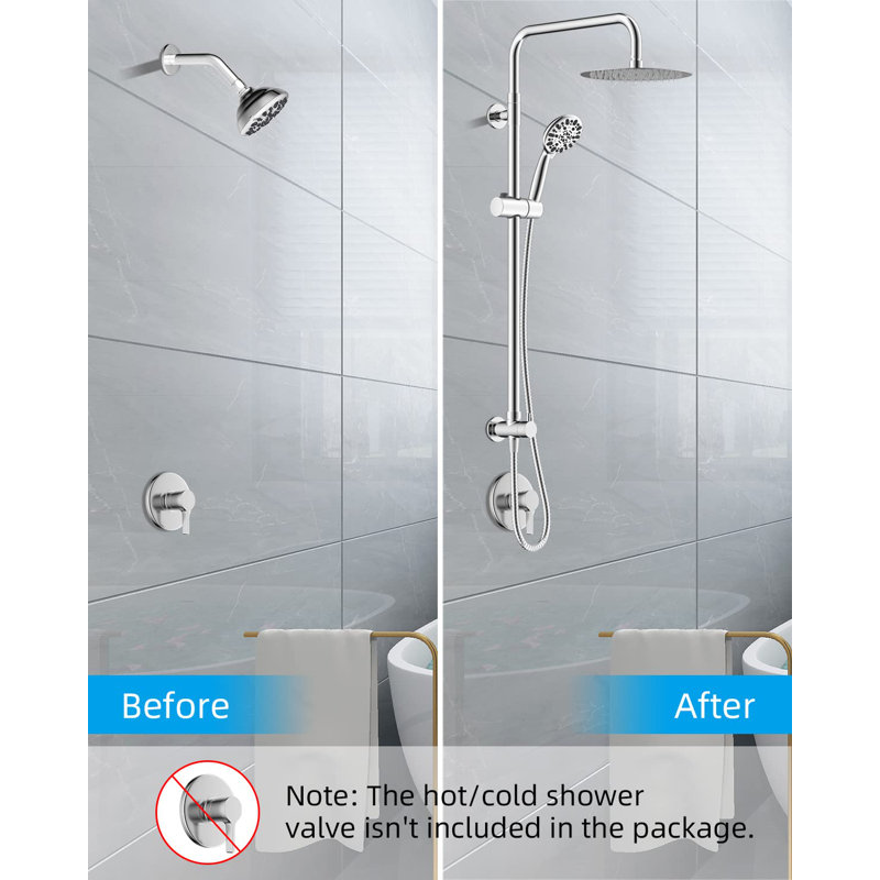 Chrome Adjustable Height Rainfall Shower System with Handheld