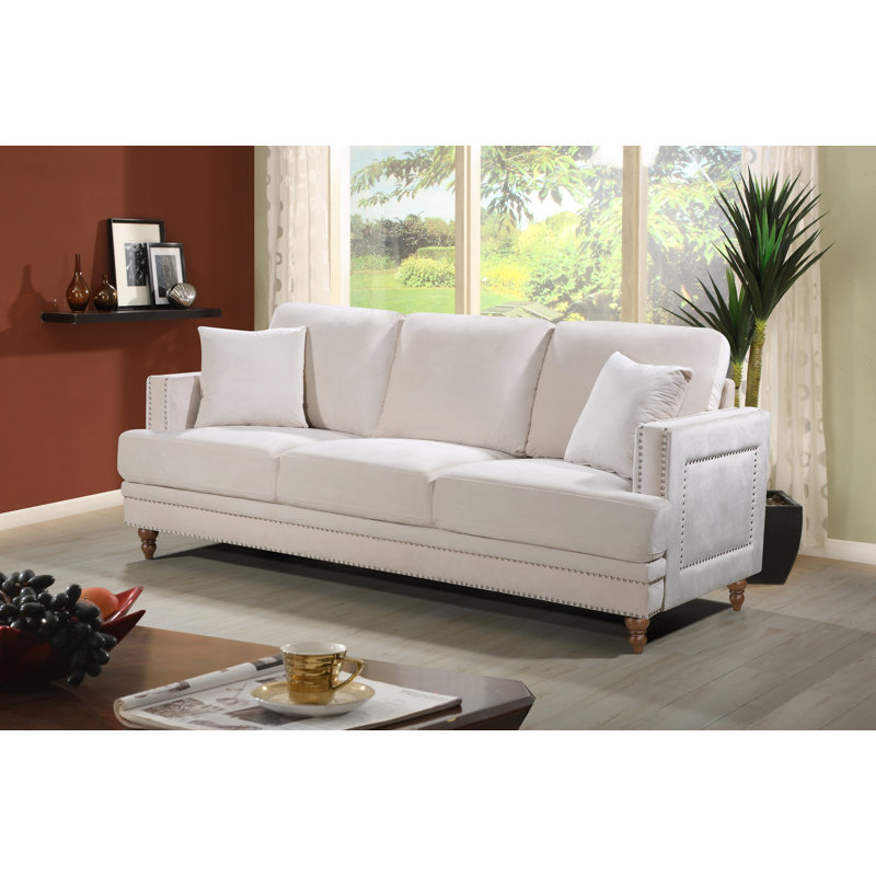 Aadi 83'' Velvet Sofa, Ivory Velvet