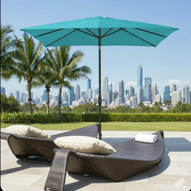 Parasol de patio rectangulaire 6,5 x 10 pi avec manivelle, inclinaison, auvent en polyester résistant aux rayons UV pour la piscine, la cour et le patio (sans base)