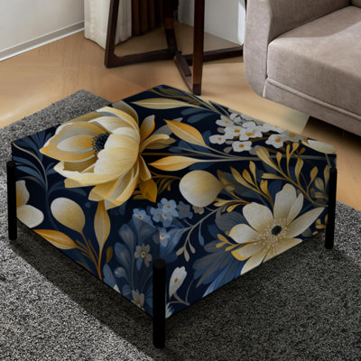Grand repose-pieds carré floral Blue Oasis